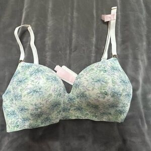 Victoria's Secret Floral Bra with White and Blue Accents